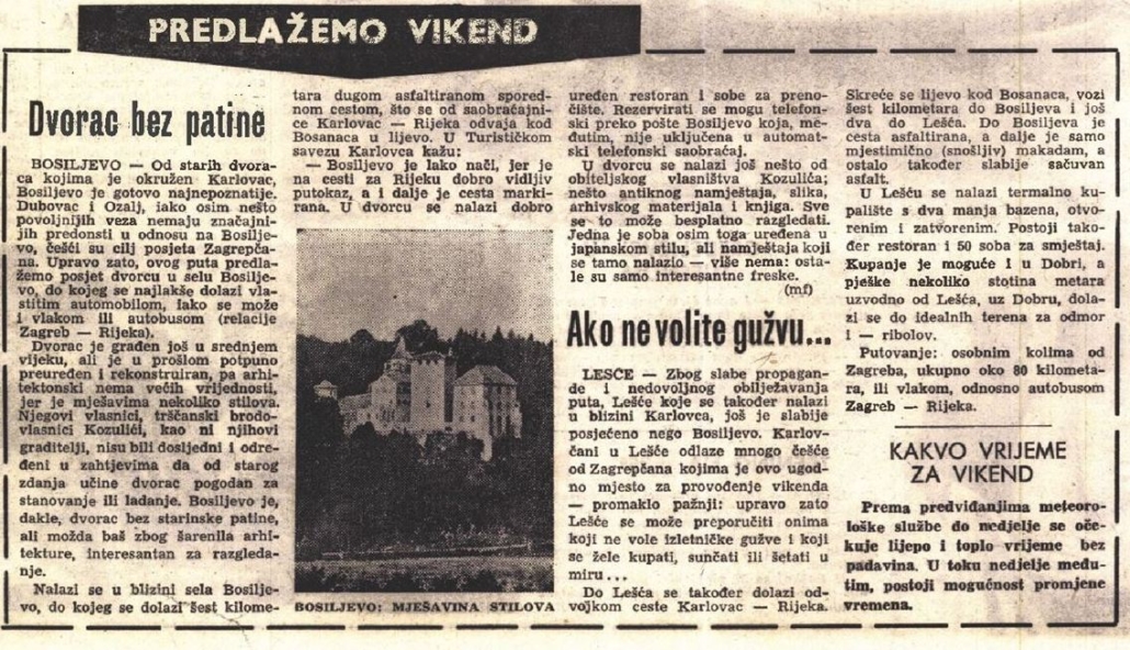 26 - 07.07.1967. dvorac Bosiljevo i Lešče - kamo za vikend