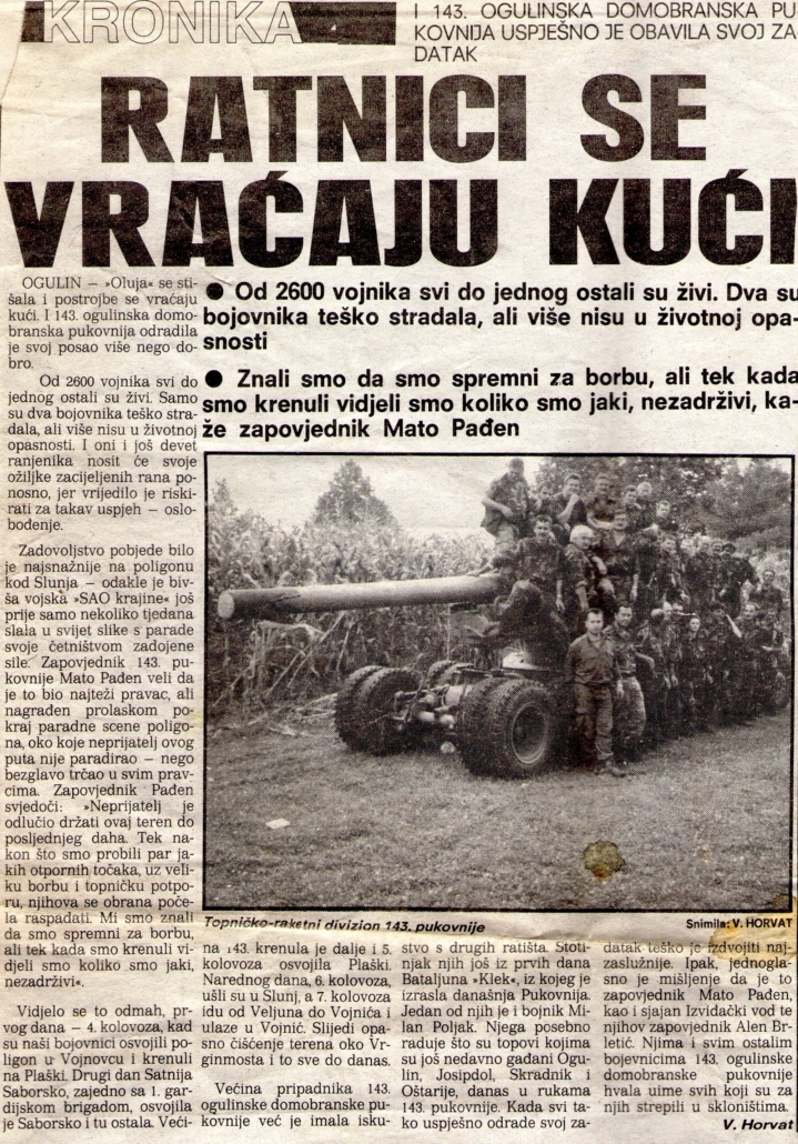 Članak iz Večernjeg lista 12.08.95.